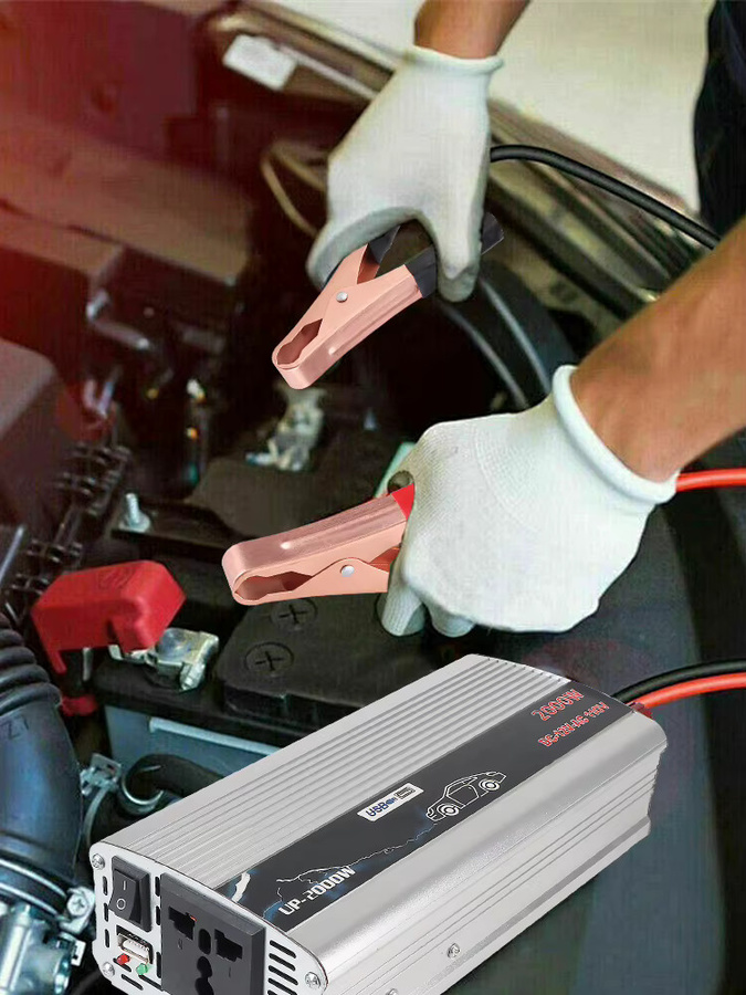 Universeller tragbarer Auto-Wechselrichter mit USB-C und DC, 2000 W Haushalts-AC-Konverter für das Fahrzeug, Farbe: Silber - Bild 5