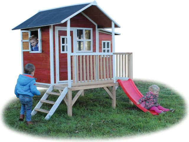 EXIT Toys Loft 350 Holzspielhaus Spielturm, rot, B/H/T: 190 x 215 x 322 cm - Bild 1