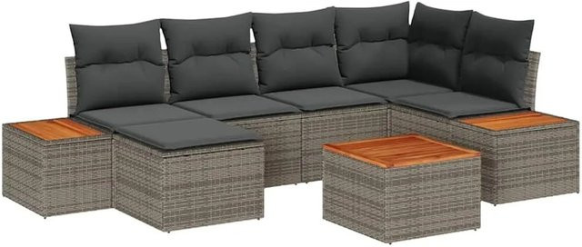 vidaXL Gartensofa-Set aus Polyrattan in Grau mit 7-teiligem Set, Kissen und integriertem Stauraum - Bild 1