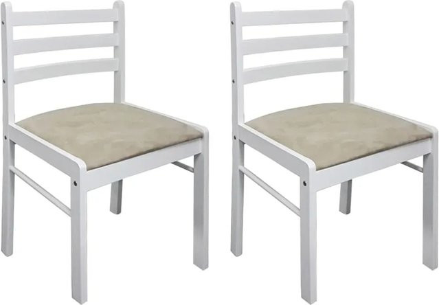 vidaxl Esszimmerstühle 2er Set aus Gummibaumholz und Samt in Weiß - Bild 1