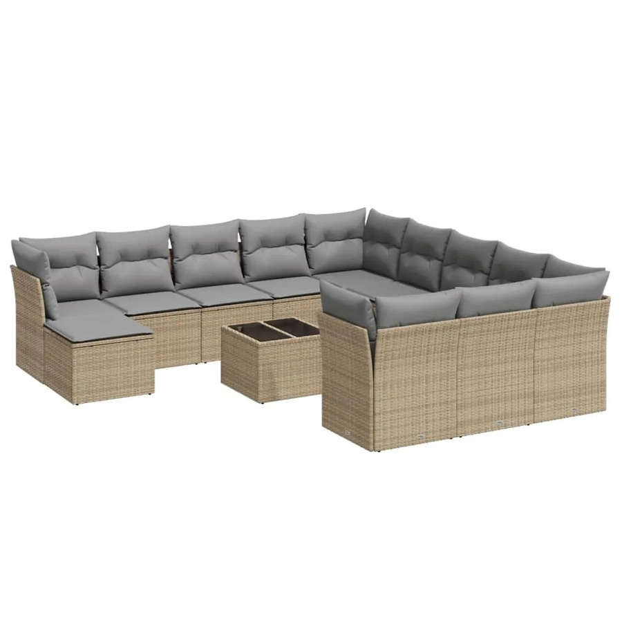 vidaXL 13-teilige Garten-Sofagarnitur aus Poly-Rattan in Beige-Grau mit UV-beständigen Kissen und Metallgestell - Bild 2