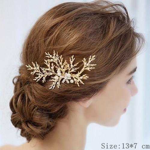 YIRAN Jewelry Haar Kamm Clip Stirnband, Strass, Perle, Gold, Damen - Bild 1
