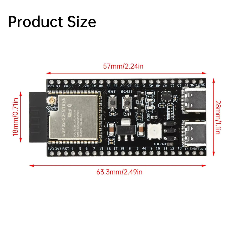 DIY NOW ESP32-S3 Entwicklungsboard mit WLAN und Bluetooth in Schwarz - Bild 3