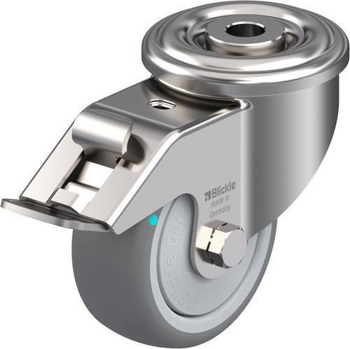 Blickle Lenkrolle LEXR-TPA 80KFD-FI mit Feststeller, Edelstahl und Kunststoff, Farbe: Silber/Grau, Rad-Durchmesser: 80 mm, Tragfähigkeit: 100 kg - Bild 1