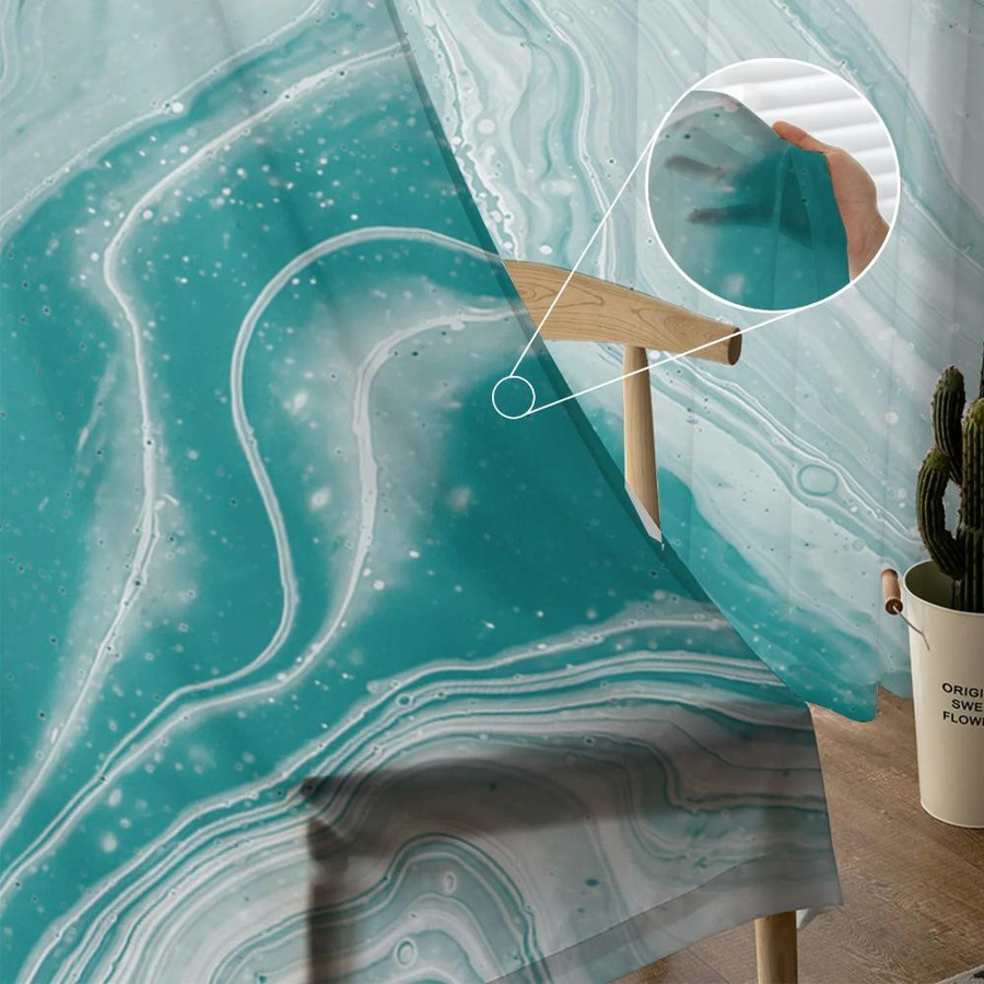 Yiran Furniture Transparentes Tüll-Voile-Organza Vorhang mit Marmorstruktur in Türkis, Breite: 135 cm, Höhe: 137 cm - Bild 2