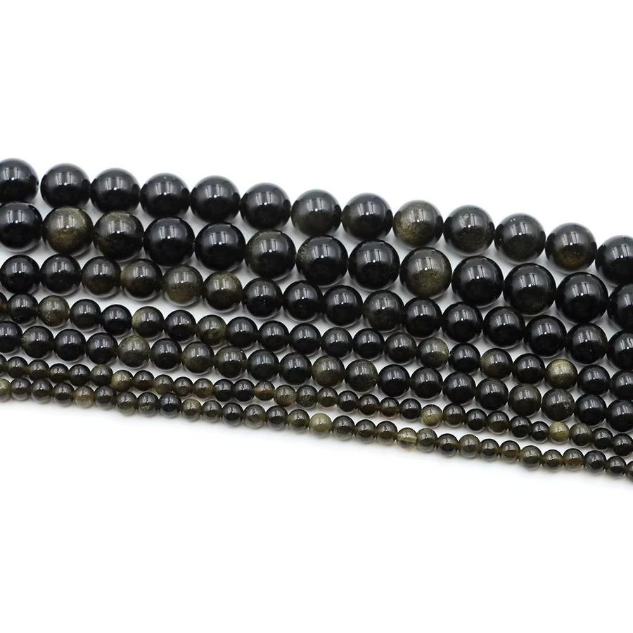 Naturstein Perlen Golden Obsidian, Runde Spacer, 4-10 mm - Bild 4