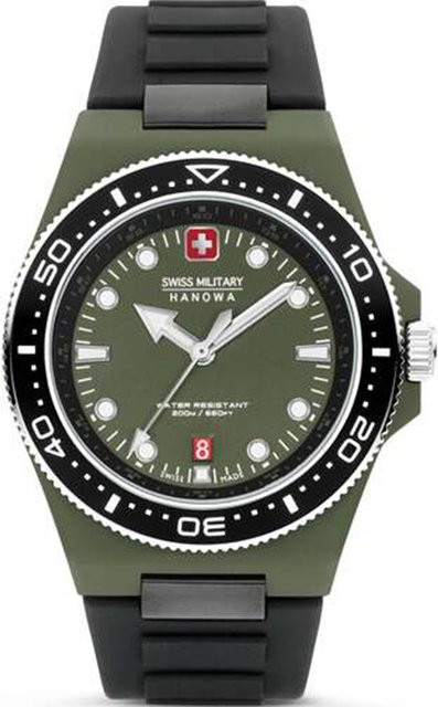 Swiss Military Hanowa Herrenuhr Ocean Pioneer, Quarz, Edelstahl, 45 mm, Silikon, Grün, 20 ATM - Bild 1