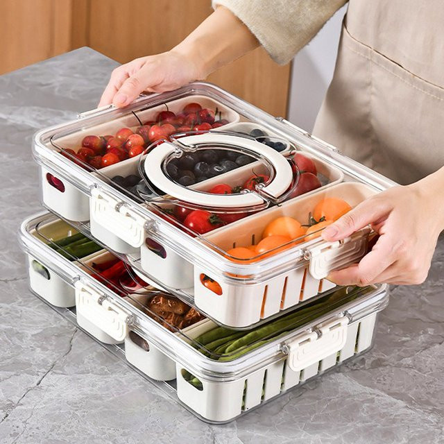 JYN Gewürzbox mit Deckel und Unterteilung in 4 oder 8 Fächern aus Kunststoff zur Aufbewahrung von Gewürzen, Nüssen oder Snacks - Bild 1