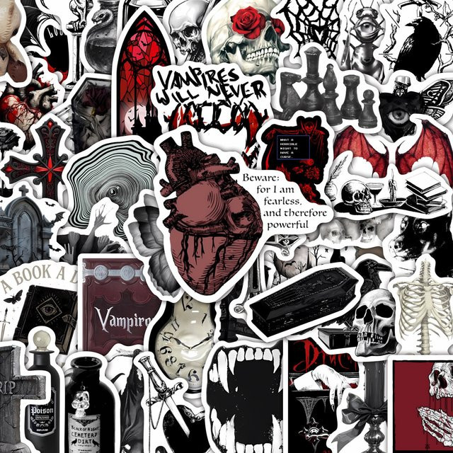 50 Stück Dunkle Gothic-Vampir Aufkleber Set in Multicolour als wasserfeste DIY-Sticker für Scrapbooking, Handy und Skateboard - Bild 1