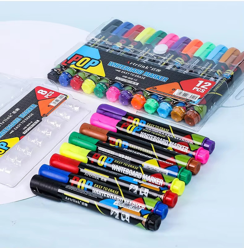 POP Whiteboard-Marker-Set mit Bullet-Spitze, abwischbar und nachfüllbar, ungiftig, 8 bis 12 Farben - Bild 2