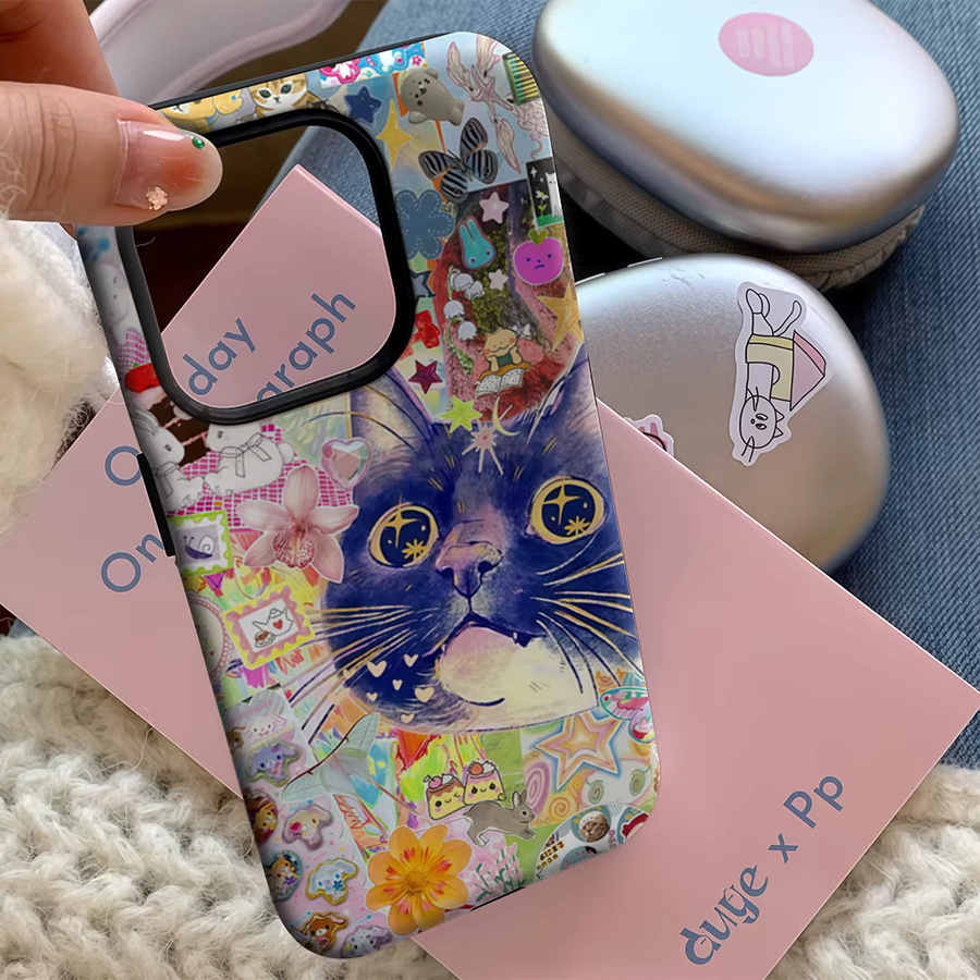 Kawaii Cat Collage Handyhülle für iPhone 17 16 15 14 13 12 11 Pro Max Plus mit doppelschichtiger Rückseite in Multicolour - Bild 4