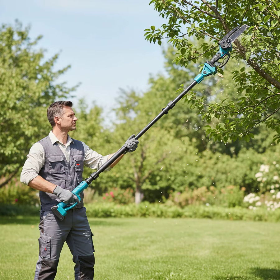 DWiusty 3-in-1 Elektrische Kettensäge mit Teleskopstange als Astschere und Hochastsäge für Makita LXT Akkus, Blau, 600W - Bild 2