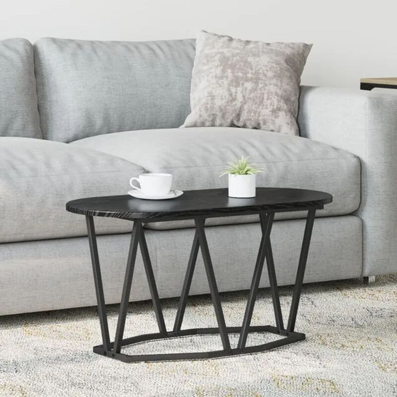 Vidaxl Couchtisch in Schwarz, Modern Industrial Design, Oval, Eiche und Metall, B/T/H: 80 x 40 x 40,5 cm - Bild 1