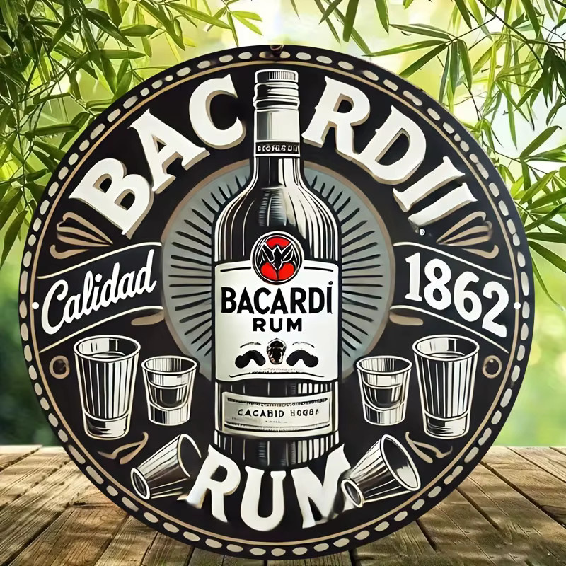 Bacardi Rum Potdemiel Rundes Aluminiumschild im Vintage-Stil, Durchmesser: 47,29 cm, Mehrfarbig - Bild 2