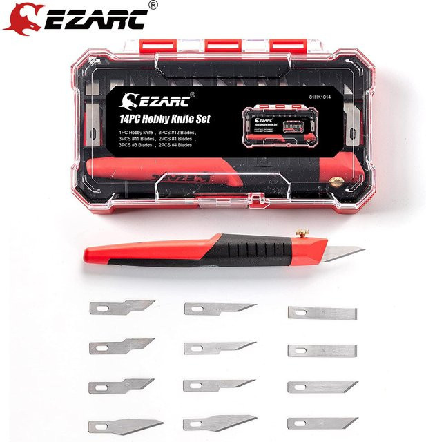 Ezarc Präzisions-Utility-Messer-Set aus Kohlenstoffstahl in Rot, 13-teiliges Set für Handwerk, Hobby und Modellierung inklusive Skalpell Nr. 11 - Bild 1