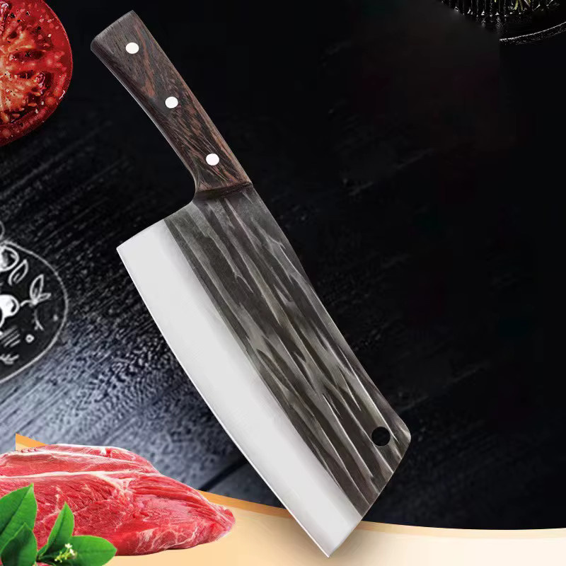 InLeung Handgeschmiedetes Küchenmesser Cleaver aus Silberfarbenem Stahl mit Holzgriff - Bild 3