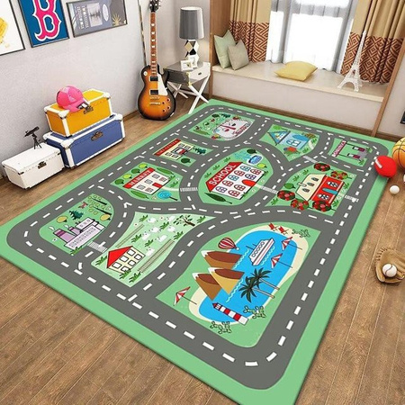 Lernteppich für Kinder mit Straßenkarte und Zootier-Zahlendesign von Lodestar, waschbarer Teppich in Mehrfarbig, B/T: 60 x 40 cm