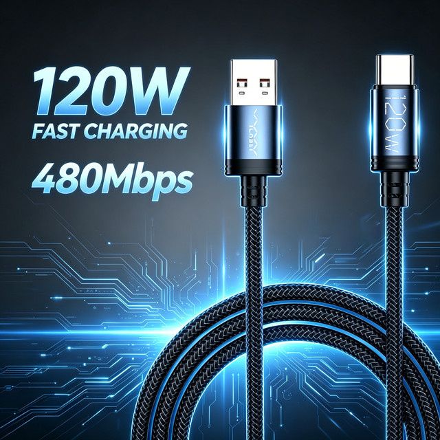 vyvylabs USB-C Schnellladekabel 120 W, Schwarz - Bild 1