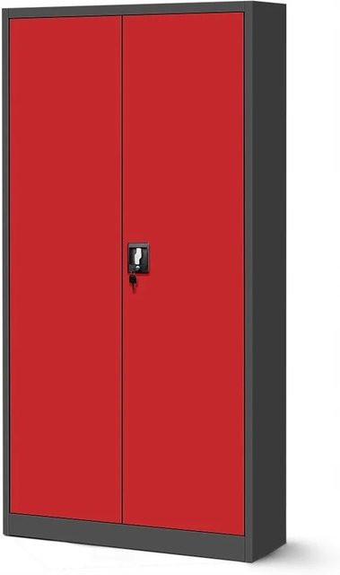 Jan Nowak Aktenschrank aus Metall in Rot mit 3-Punkt-Verriegelung und verstellbaren Regalböden, H: 195 cm, B: 90 cm, T: 40 cm - Bild 1