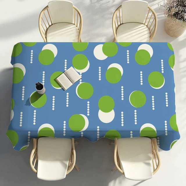 Wasserdichte und fleckenabweisende Tischdecke mit Blockdruck von Fancy Style Studio in Blau und Grün, B/T: 100 x 140 cm - Bild 1