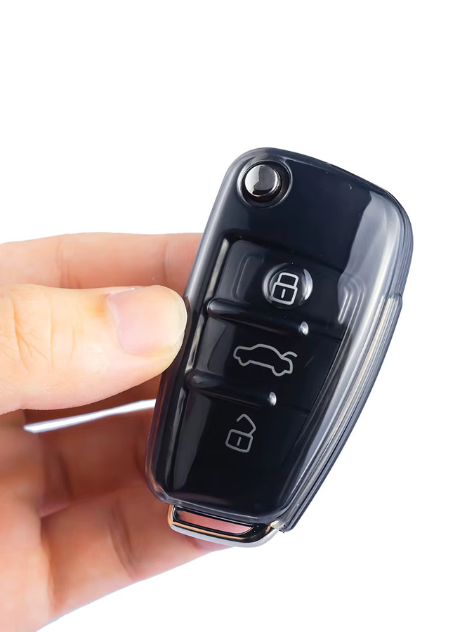 2er-Set MIHUMOE Autoschlüssel-Hülle aus TPU für Audi A1 A3 S3 Q3 Q7 TT R8 A4 B7 A6 C6 in Transparent und Schwarz - Bild 5