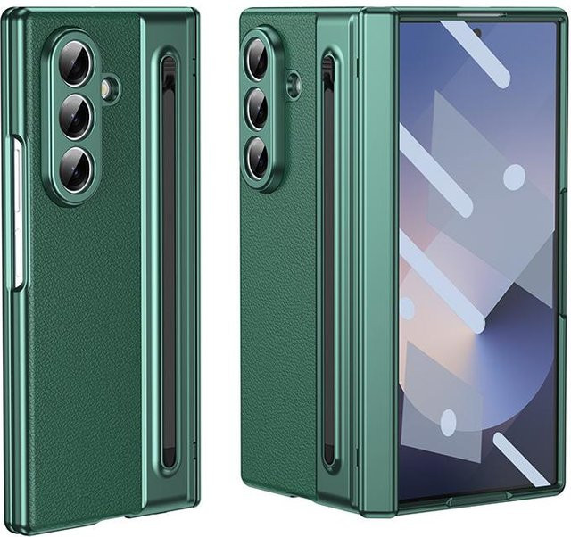 szHAIyu Leder-Handyhülle für Samsung Galaxy Z Fold 8 Ultra Z Fold 8 7 6 5 4 3 mit S Pen Halterung, Scharnierschutz und integriertem Bildschirm Schutz in Grün - Bild 1