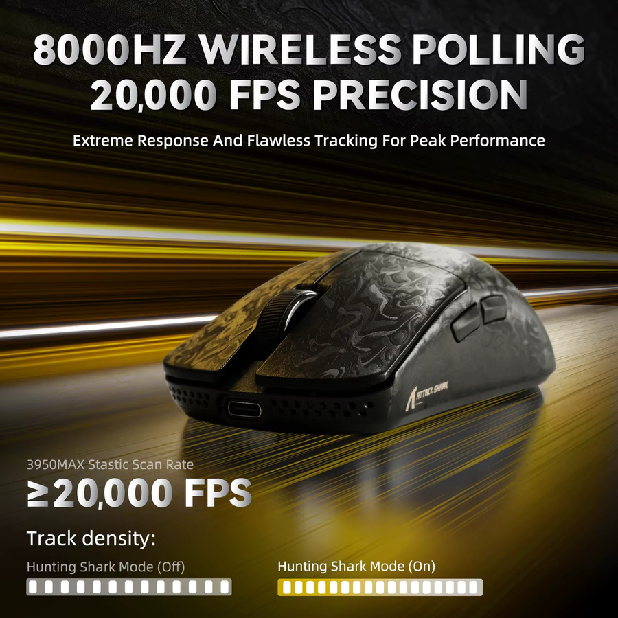 ATTACK SHARK R11 ULTRA Kabellose Gaming-Maus aus Kohlefaser in Schwarz mit 42000 DPI, 8000Hz Polling Rate und PAW3950MAX Sensor, 49g Leichtgewicht - Bild 4