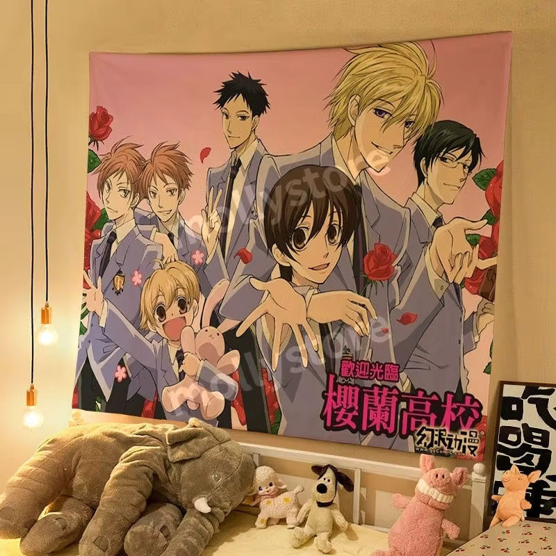 VIKAMA Ouran High School Host Club Anime-Wandteppich aus Polyester in Multicolour, Vintage-Manga-Dekoration für dein Schlafzimmer oder Wohnheim, Breite: 60 cm, Höhe: 40 cm - Bild 1