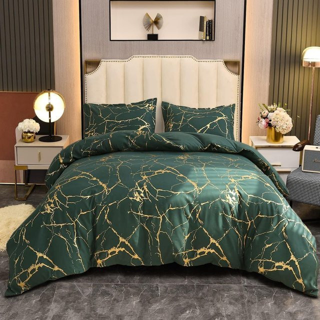 Bettwäscheset Binchi Fitness mit 3D-Marmor-Design in Gold und Grün, Material Mikrofaser, B/H: 200 x 200 cm - Bild 1