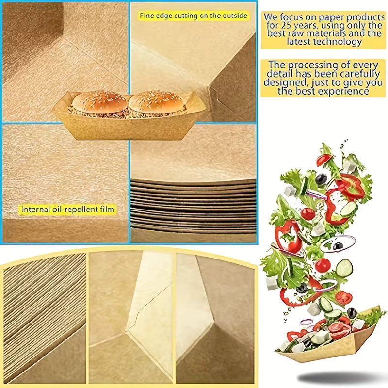 100 Stück Einweg Kraftpapier Tabletts in Braun für Snacks, Pommes und BBQ Party-Geschirr - Bild 2
