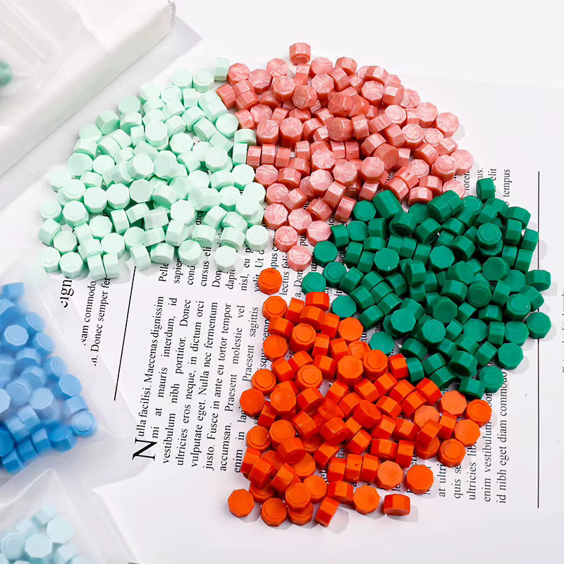 300 Stück mehrfarbige achteckige Wachssiegelperlen in Blau und Multicolour als DIY-Wachszubehör für Hochzeiten, Geschenke und kreative Dekorationen - Bild 3
