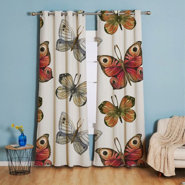 Boho Vintage Floral Thermisch Isolierte Vorhänge mit Ösen, halbtransparent, Mehrfarbig, Breite: 100 cm, Höhe: 130 cm - Bild 1