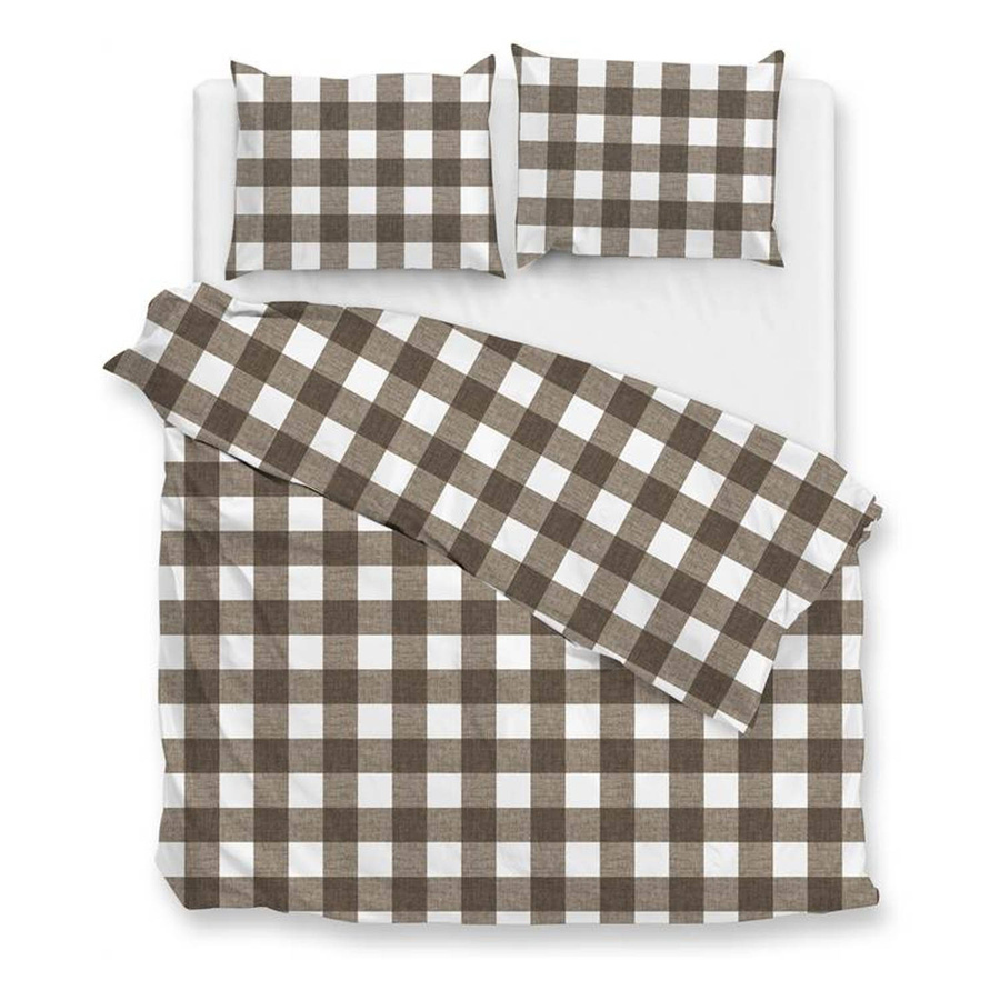 Zo! Home Cotton Bettwäsche Quattro di Lino Palm Taupe weiß Karo mit Bettbezug und Kissenbezug, Farbe: Weiß und Braun, B/H: 155 x 220 cm, Kissen: 80 x 80 cm - Bild 1