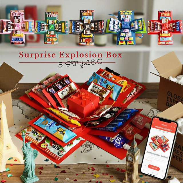 Kreative Überraschungsexplosionsbox zum Selbermachen aus Pappe in Grün - Bild 1