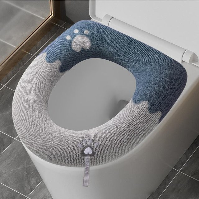 Yiran Furniture WC Sitzbezug aus Baumwolle, weich und waschbar, grau, oval - Bild 1