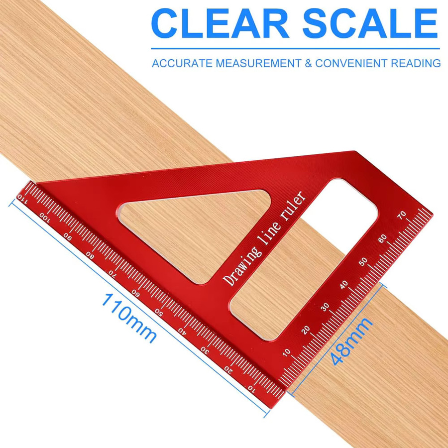Präzisions-Quadratwinkelmesser aus Aluminiumlegierung für Holzbearbeitung und Ingenieurwesen, Rot - Bild 3