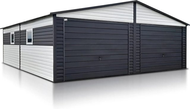 Liderstal Doppelgarage Standard aus Blech mit Satteldach und Schwingtor in Weiß, B/T: 700 x 700 cm - Bild 1
