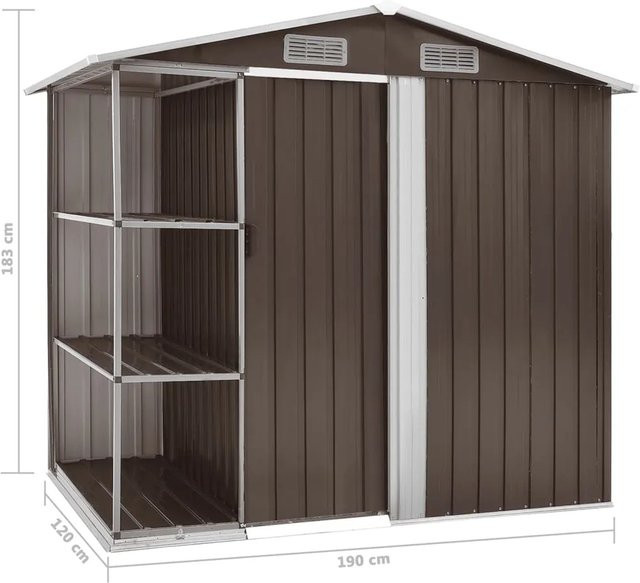 vidaXL Gartenhaus mit Regal aus verzinktem Eisen in Braun B/T/H: 205 x 130 x 183 cm - Bild 1
