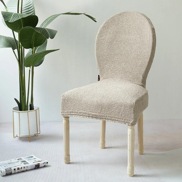 Yiran Furniture Esszimmer Stuhlbezug aus Baumwoll-Leinen, dehnbar und rutschfest, beige, für Stühle mit runder Rückenlehne - Bild 1