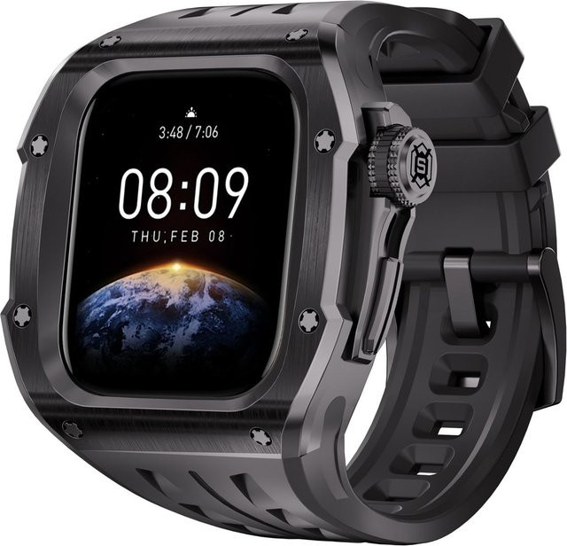 Wigento Uhrenarmband Silikon, Metall Gehäuse, Schwarz, Apple Watch Series 10 46mm - Bild 1