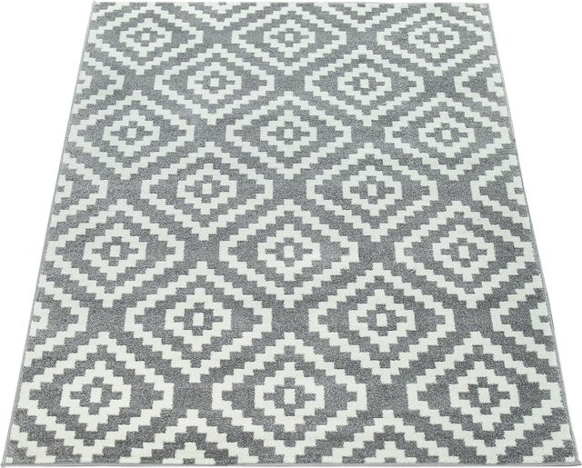 Moderner Teppich Bella in Weiß mit Zickzack-Rautenmuster im Ethno-Stil, B/T: 140 x 200 cm - Bild 1