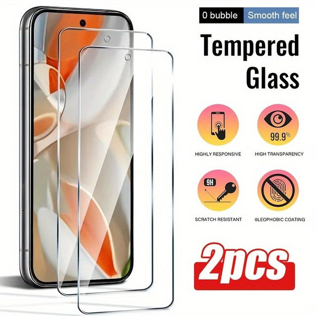 2 Stück HKSN Full Cover Displayschutzfolie aus gehärtetem Glas für Google Pixel 9 Pro XL 8 8A 7 7A 6 6A 5 4a in Transparent - Bild 1