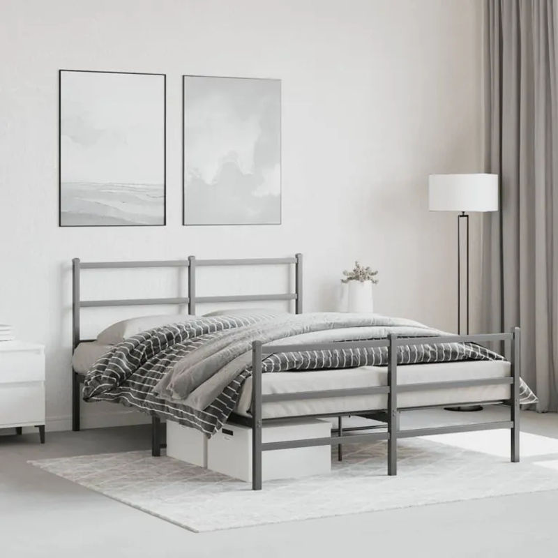 Vidaxl Metallbettgestell mit Kopfteil und Fußteil in Schwarz im Industrial-Stil, B/T/H: 135 x 190 cm - Bild 3