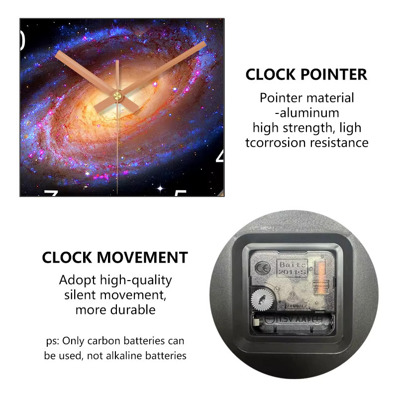 Geräuslose runde Wanduhr von p.chuang im abstrakten Galaxie-Design mit Sternen-Motiv, analoge Quartz-Uhr in Bunt und Schwarz für dein Wohnzimmer oder Schlafzimmer - Bild 3