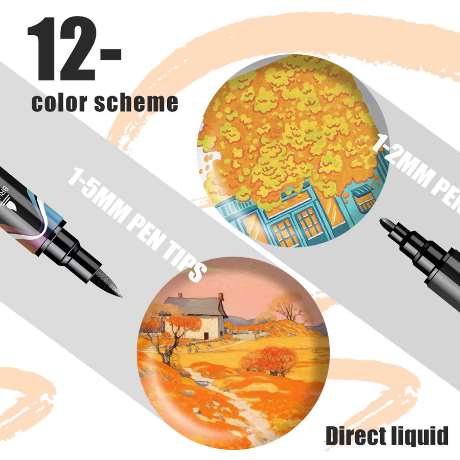 12 Farben Macaron Acryl Marker mit Dual Tip Soft Brush und Feinspitze für kreative DIY Kunstprojekte auf Stein, Holz oder Tassen - Bild 4