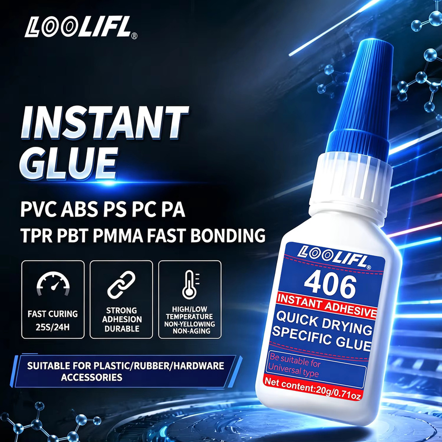 Loolifl 406 Sofortkleber transparent, schnelltrocknender Cyanacrylat-Superkleber mit Präzisionsspitze für Metall, Kunststoff und Keramik, 20g - Bild 3