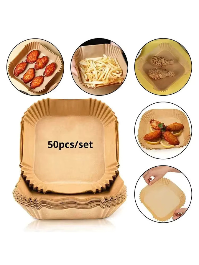 Einweg Papier Backformen für Air Fryer, runde Antihaft Backpapier Liner, braun, Durchmesser: 16,0 cm, 50 Stück - Bild 7