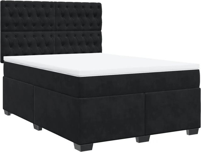 vidaXL Boxspringbett mit Matratze in Schwarz und Weiß, Hybrid-Design aus Samt, B/T: 140 x 190 cm - Bild 1