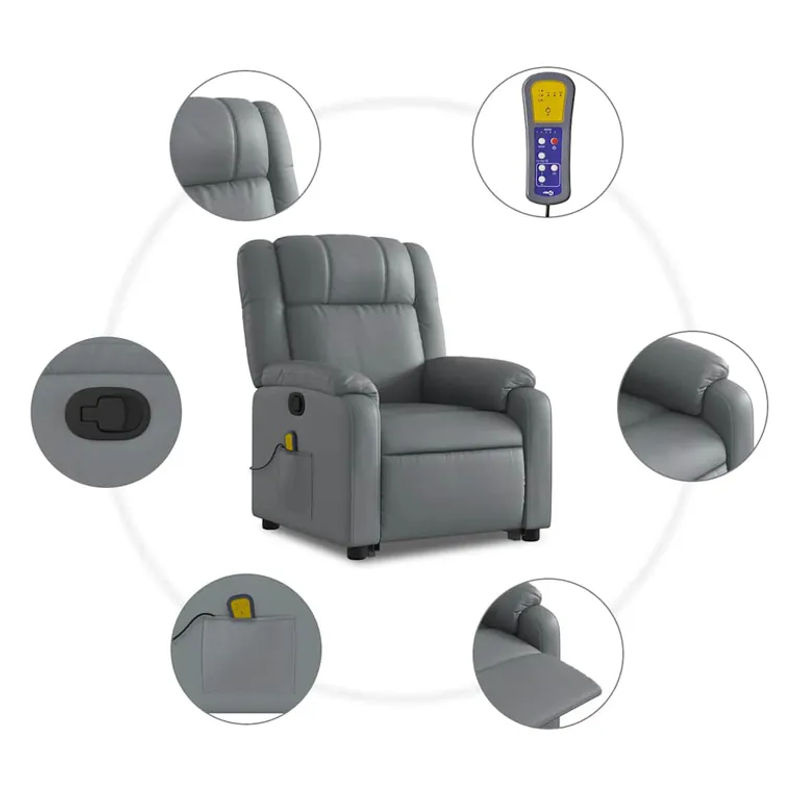 Vidaxl Massagesessel und Aufstehhilfe als Relaxsessel in Grau aus Kunstleder - Bild 4