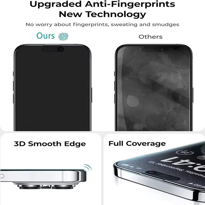 AKABEILA Anti-Spy Displayschutzfolie aus Glas mit oleophober Beschichtung für iPhone 11 bis iPhone 18 Pro Max, Matt, Transparent - Bild 3